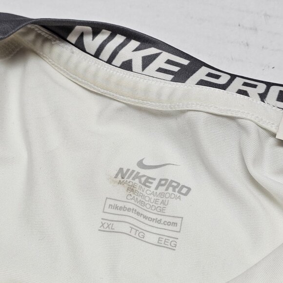 Nike Pro Athletic Compression Shirt Pads Rib Short Sleeve White XXL - Picture 4 of 9